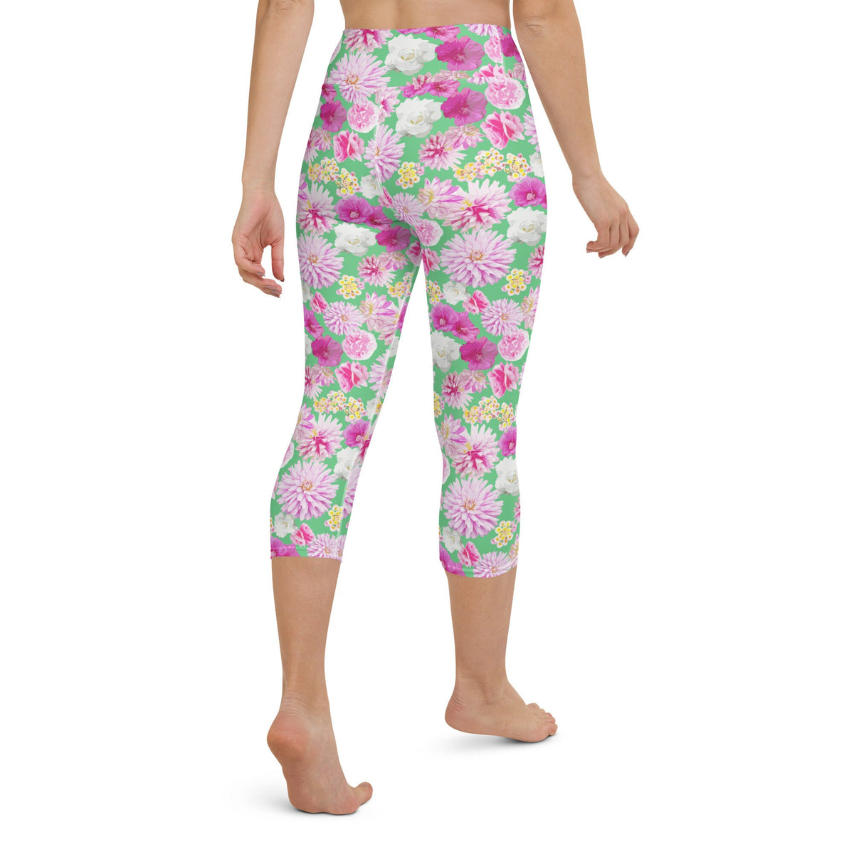 Garden Floral Yoga Capri Leggings Spring Green