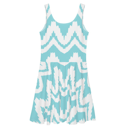 Jersey Knit Island Ikat Blue Coastal Skater Dress womens casual