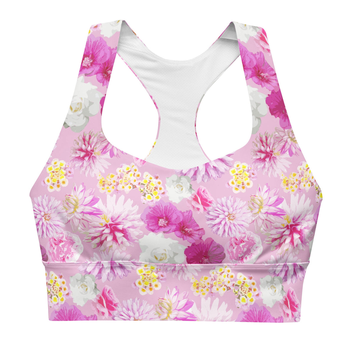 Garden Floral Pink Longline sports bra