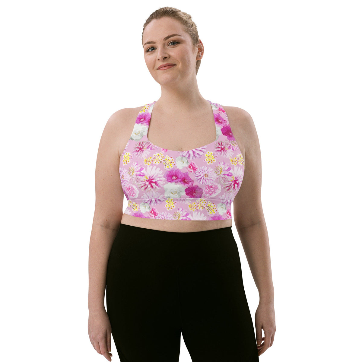 Garden Floral Pink Longline sports bra