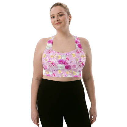 Garden Floral Pink Longline sports bra