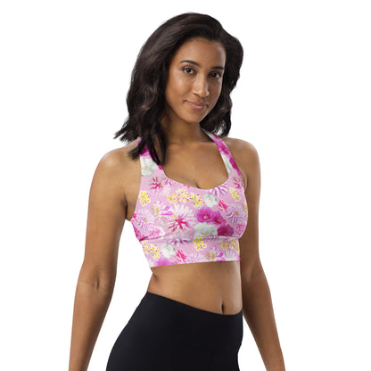 Garden Floral Pink Longline sports bra