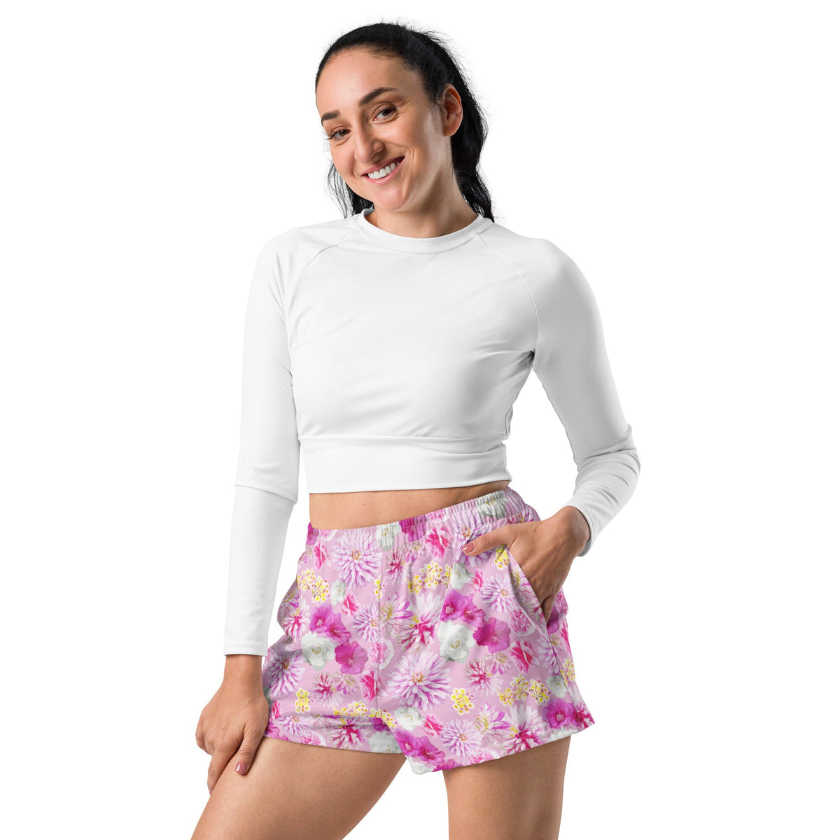 Garden Floral Pink Women’s Recycled Athletic Shorts