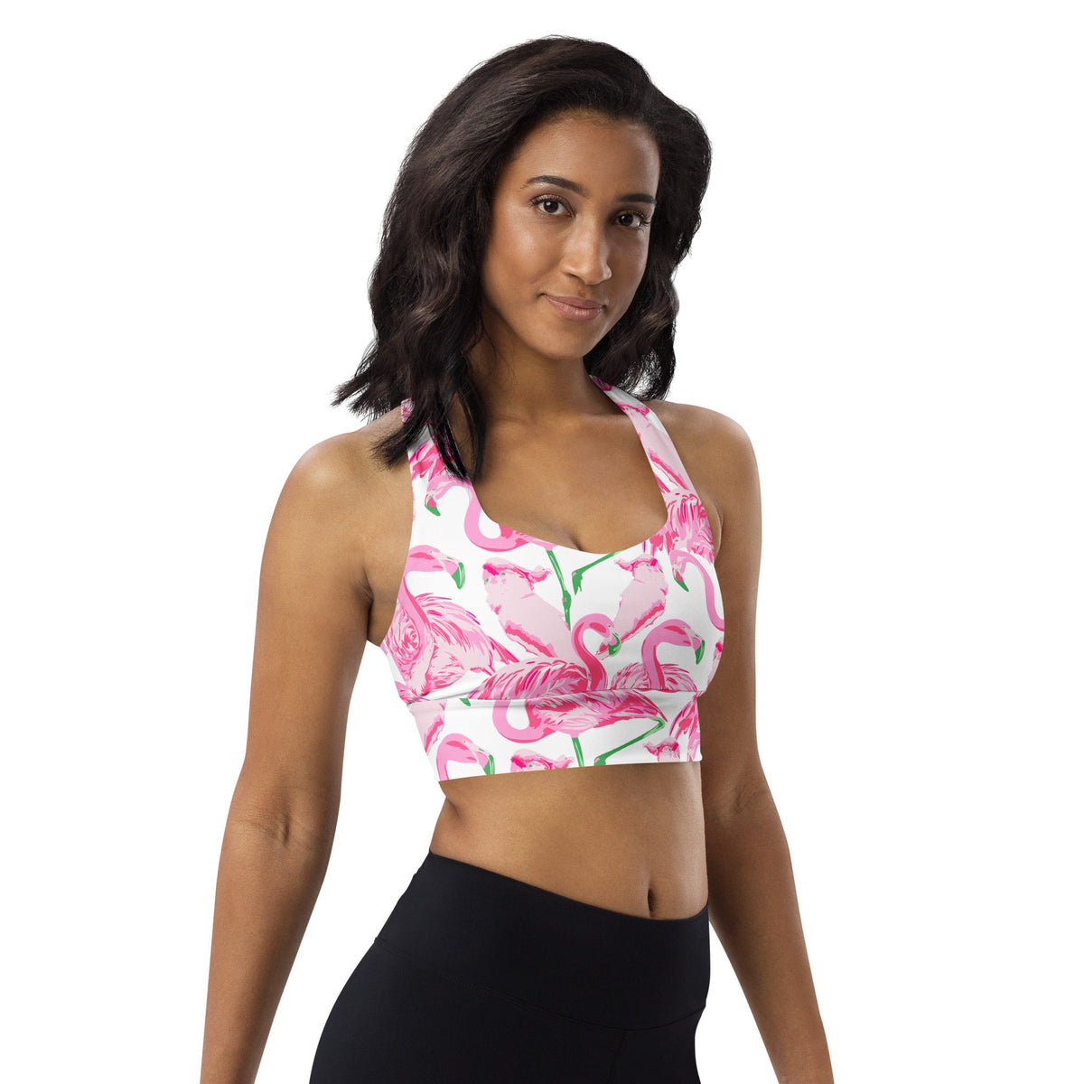 Palm Springs Flamingo Coastal Pink Longline sports bra