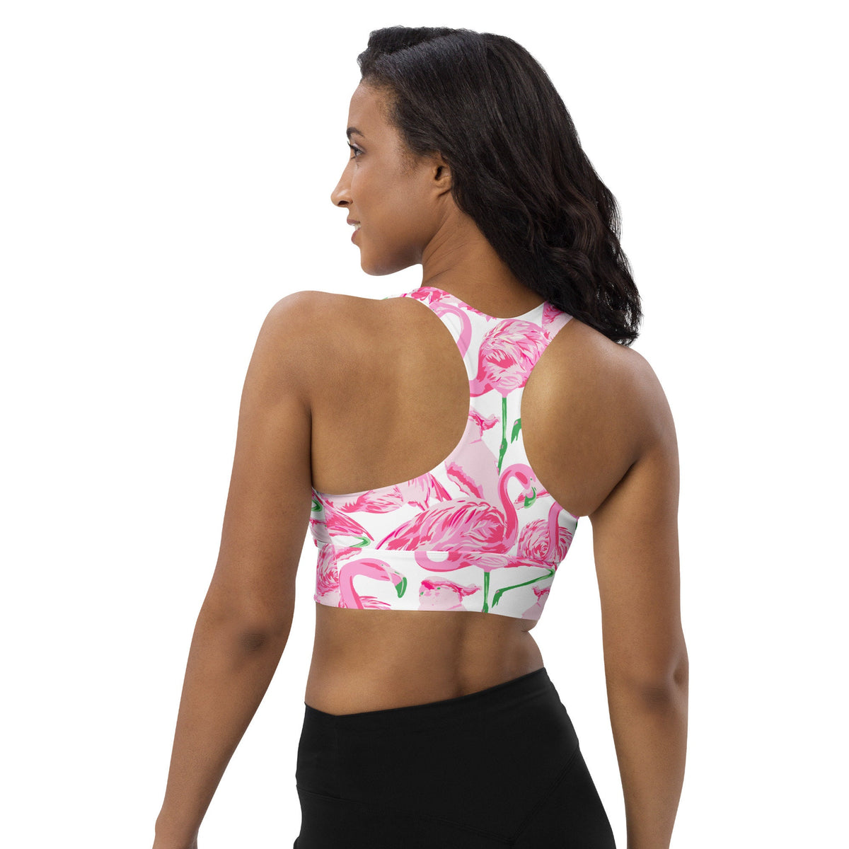 Palm Springs Flamingo Coastal Pink Longline sports bra