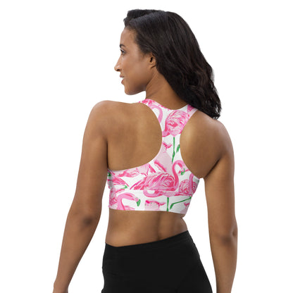 Palm Springs Flamingo Coastal Pink Longline sports bra