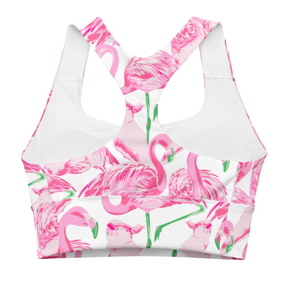 Palm Springs Flamingo Coastal Pink Longline sports bra