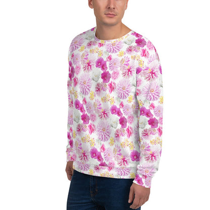 Garden Floral White and Pink Unisex Sweatshirt