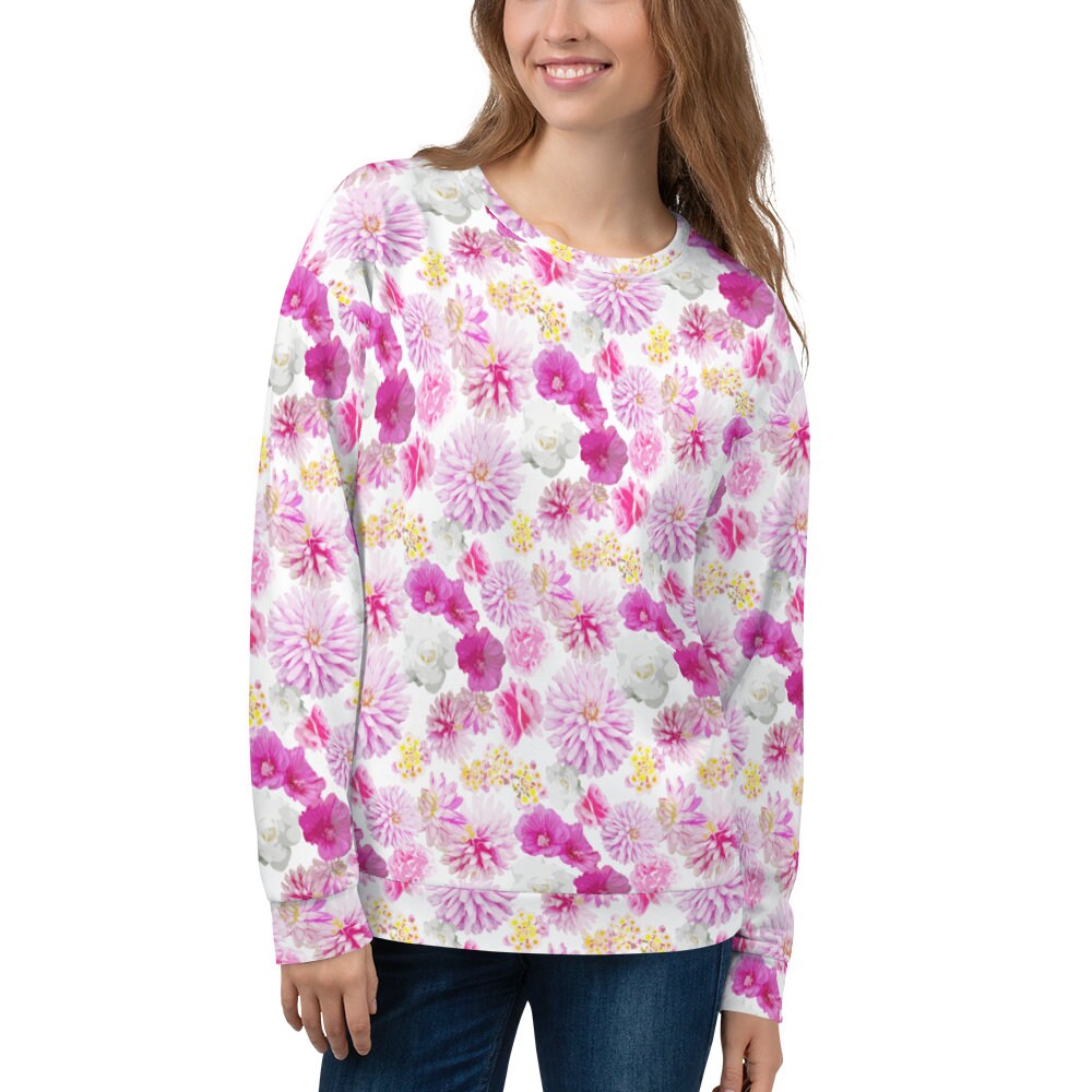 Garden Floral White and Pink Unisex Sweatshirt