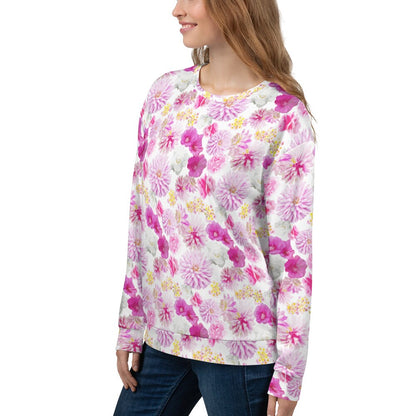 Garden Floral White and Pink Unisex Sweatshirt