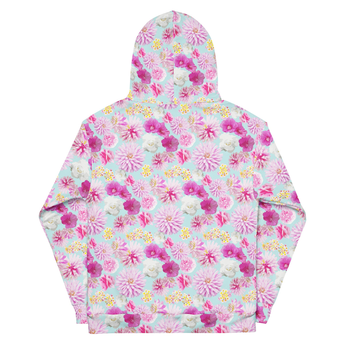 Garden Floral Aqua Blue and Pink hoodie in pink and blue by The Happy Fun Shop, photo 9 of 10