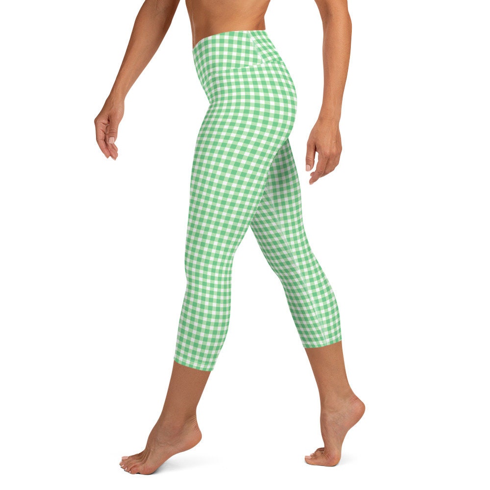 Scalloped Gingham Spring Green yoga capri leggings in green and spring green by The Happy Fun Shop, photo 4 of 10