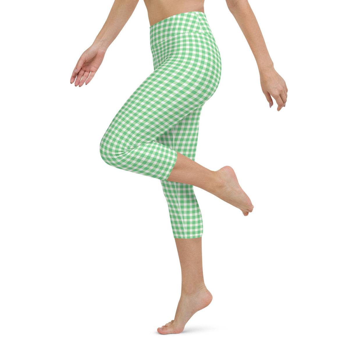 Scalloped Gingham Spring Green yoga capri leggings in green and spring green by The Happy Fun Shop, photo 7 of 10