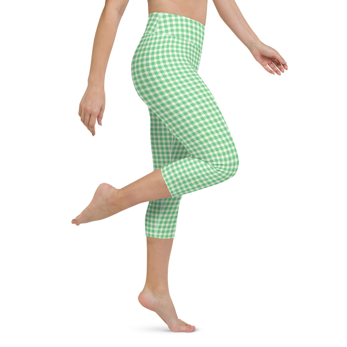 Scalloped Gingham Spring Green yoga capri leggings in green and spring green by The Happy Fun Shop, photo 9 of 10