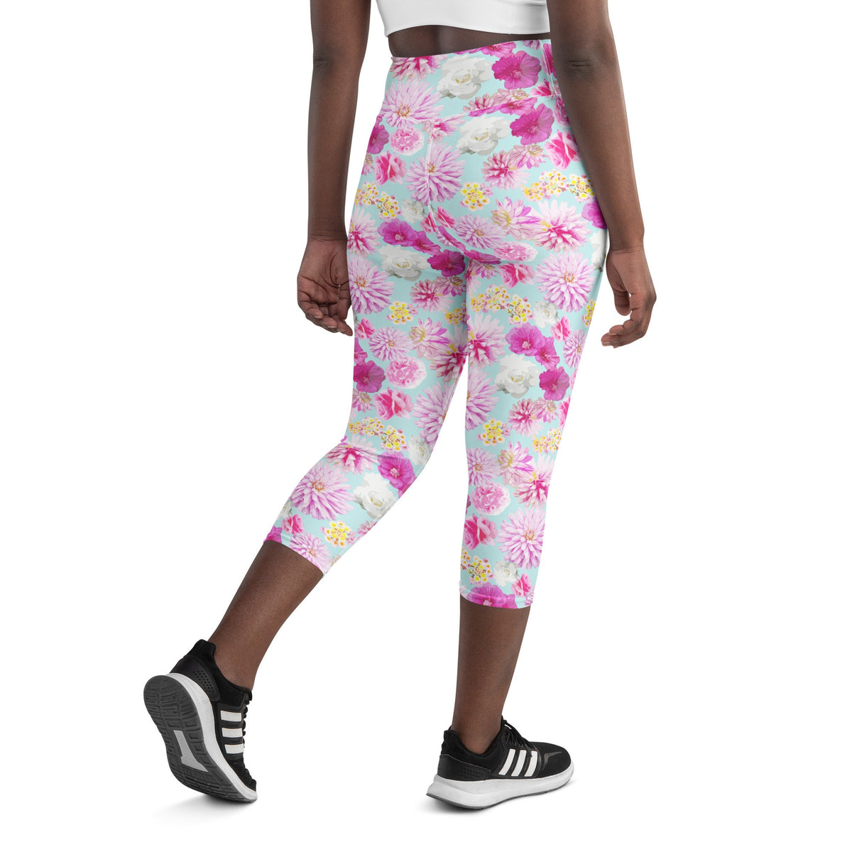 Garden Floral Yoga Capri Leggings Aqua
