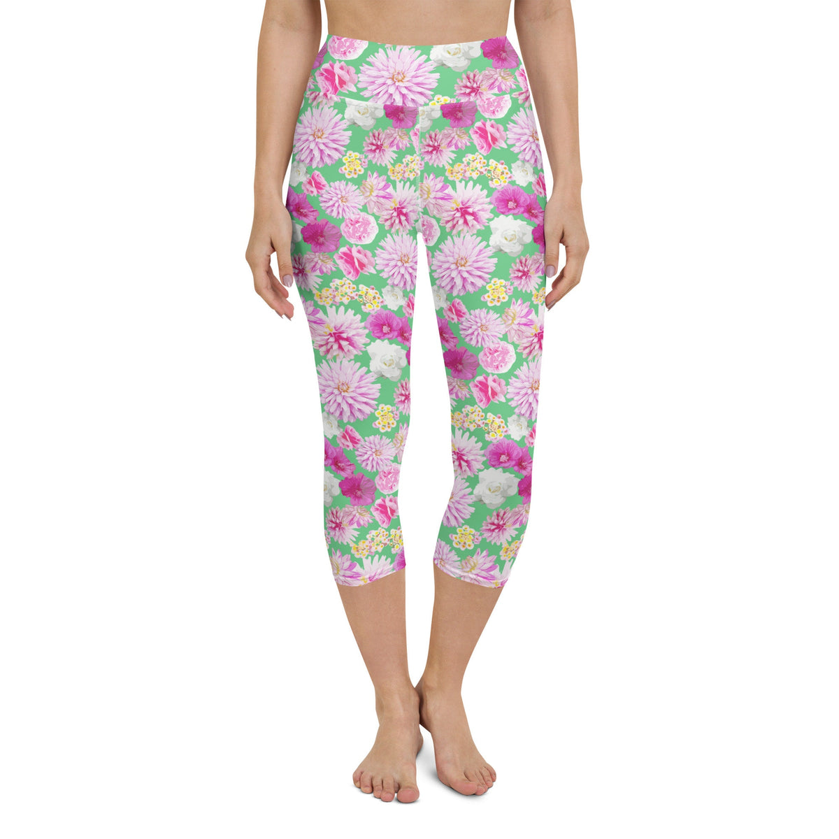 Garden Floral Yoga Capri Leggings Spring Green