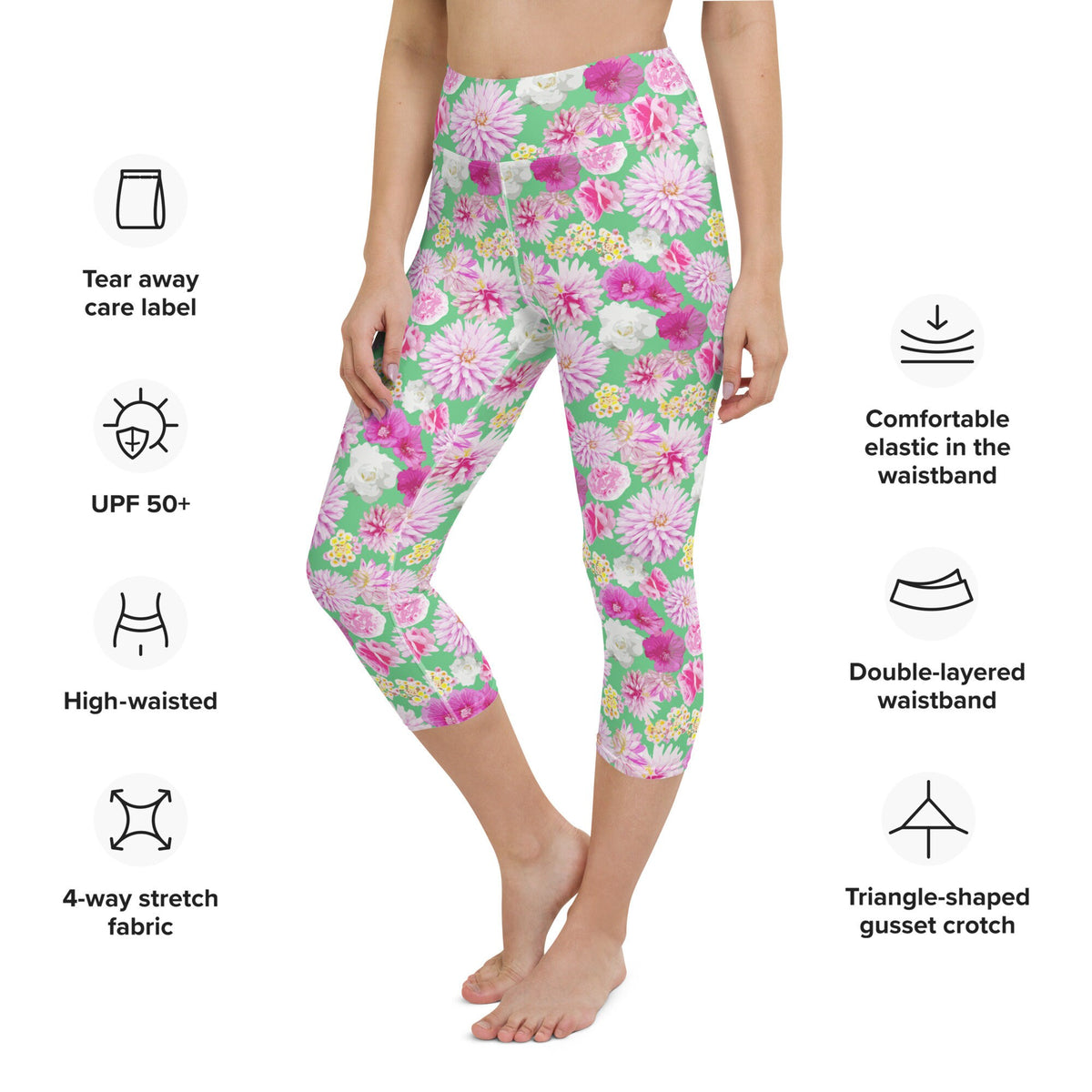 Garden Floral Yoga Capri Leggings Spring Green