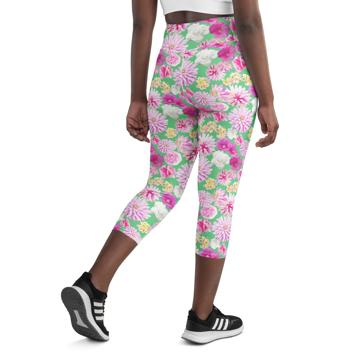 Garden Floral Yoga Capri Leggings Spring Green