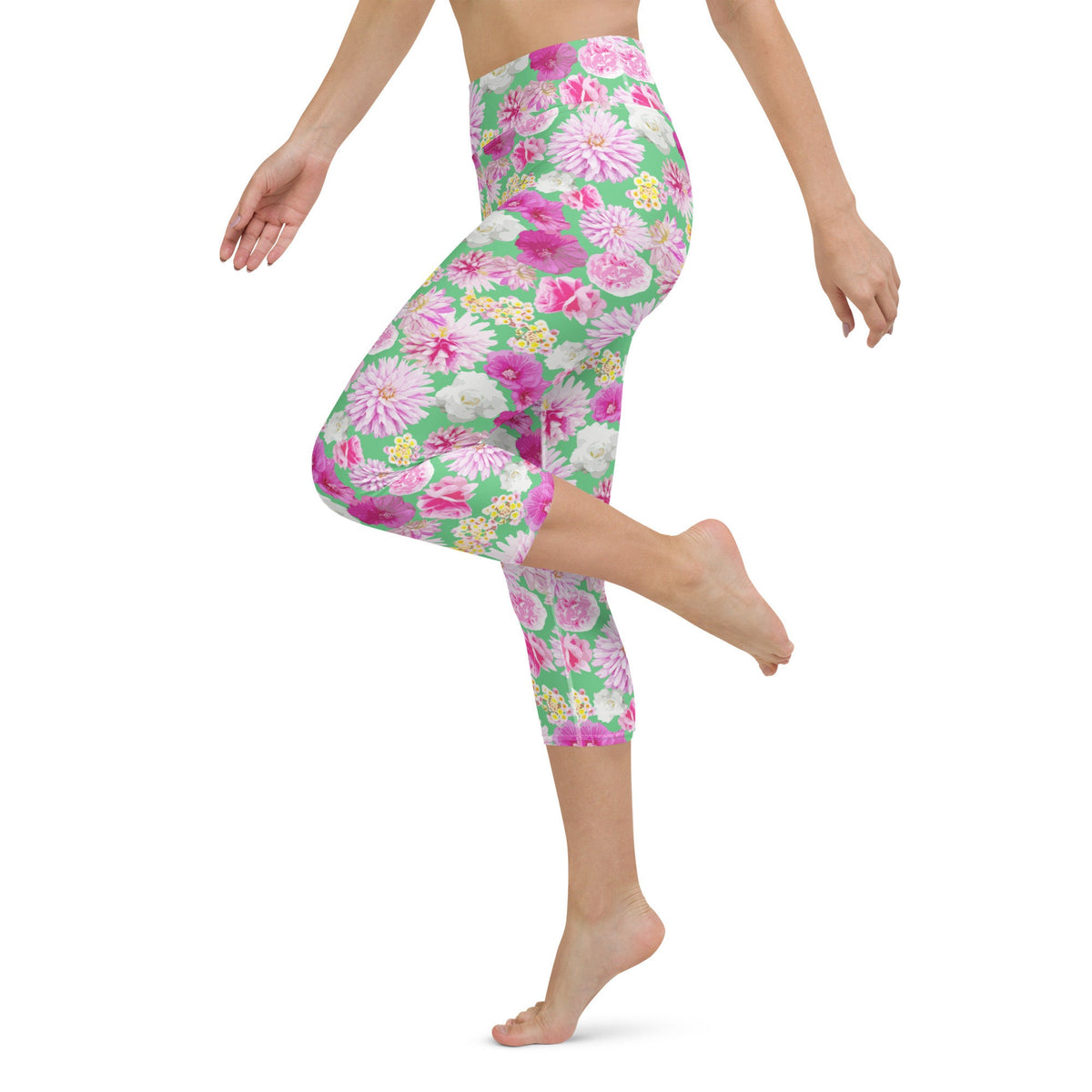 Garden Floral Yoga Capri Leggings Spring Green