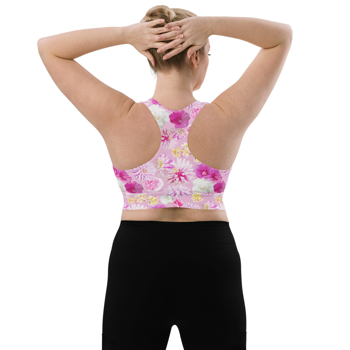 Garden Floral Pink Longline sports bra