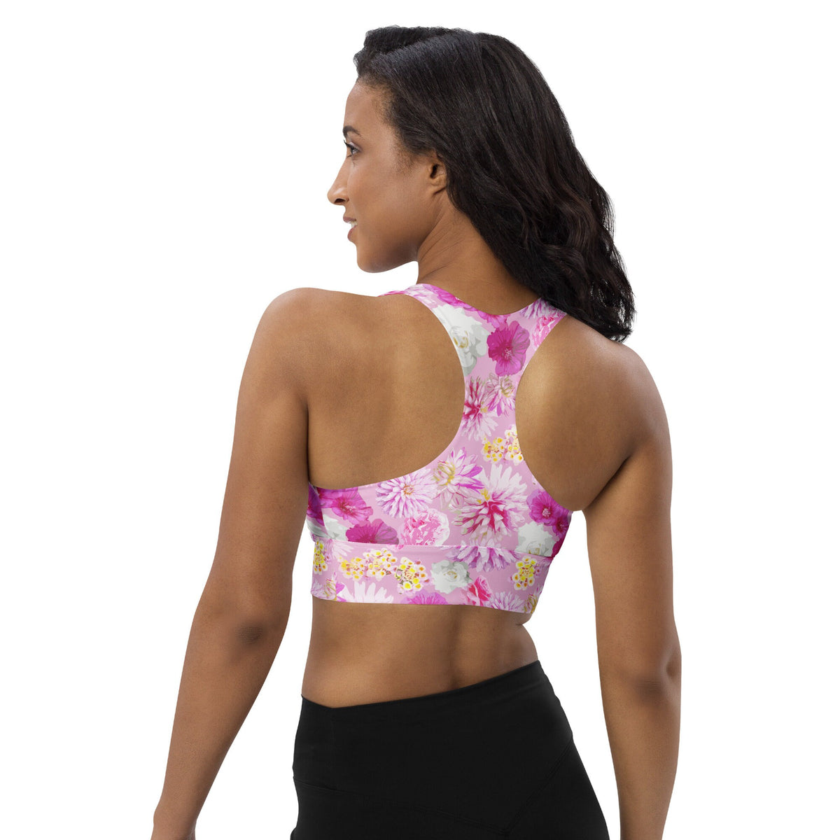 Garden Floral Pink Longline sports bra
