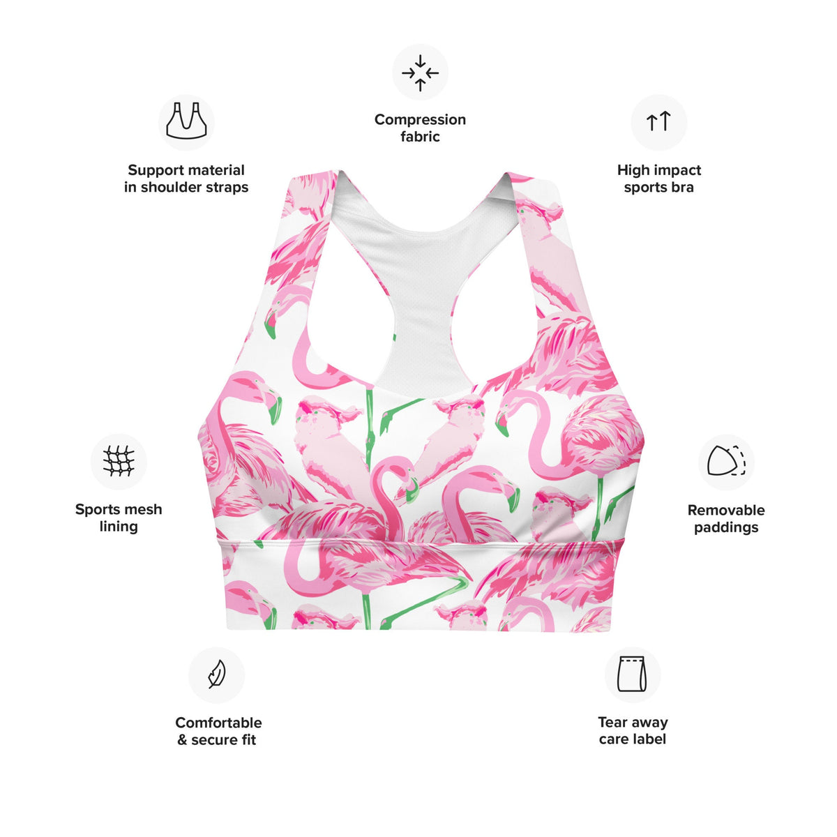 Palm Springs Flamingo Coastal Pink Longline sports bra
