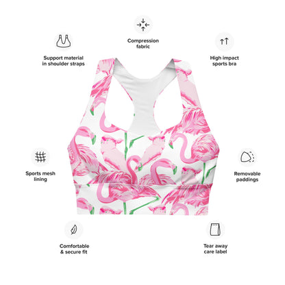 Palm Springs Flamingo Coastal Pink Longline sports bra