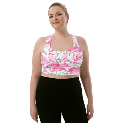 Palm Springs Flamingo Coastal Pink Longline sports bra