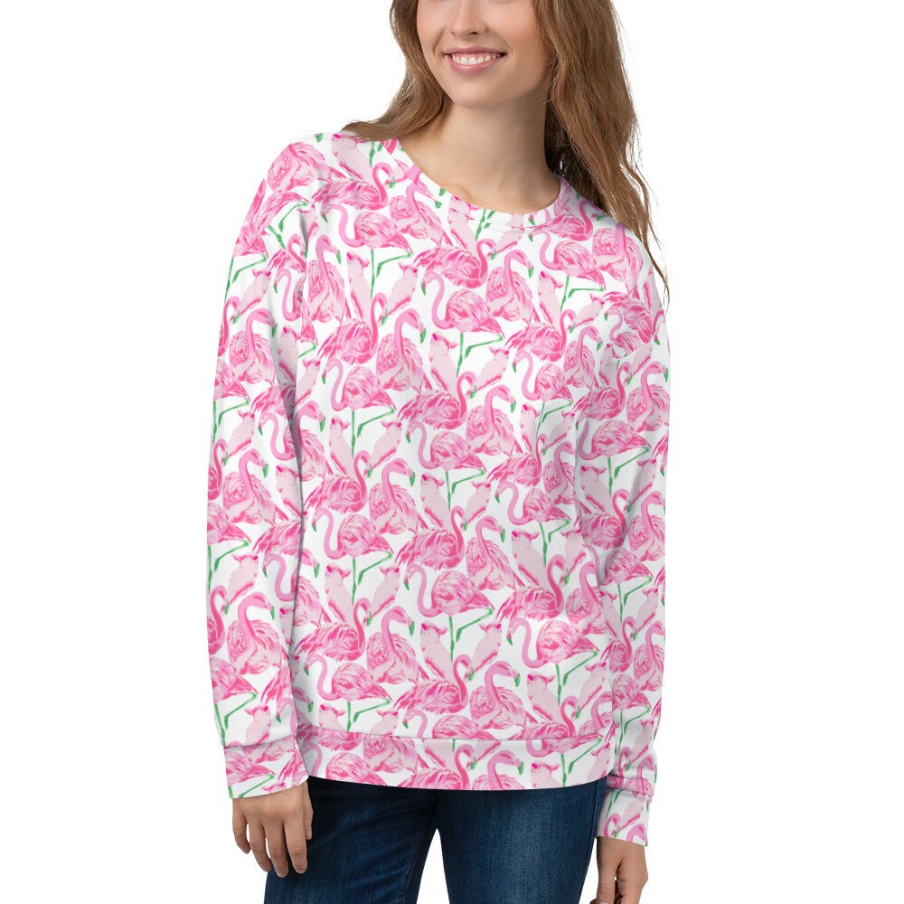 Palm Springs Flamingo Coastal Pink sweatshirt in pink by The Happy Fun Shop, photo 2 of 7