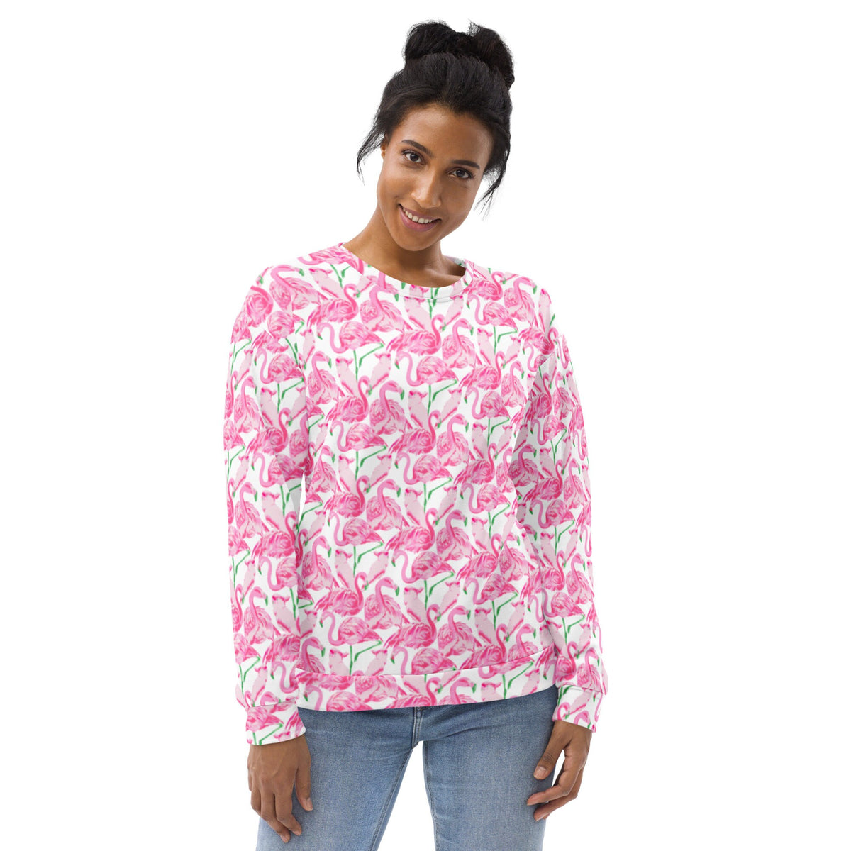 Palm Springs Flamingo Coastal Pink sweatshirt in pink by The Happy Fun Shop, photo 3 of 7