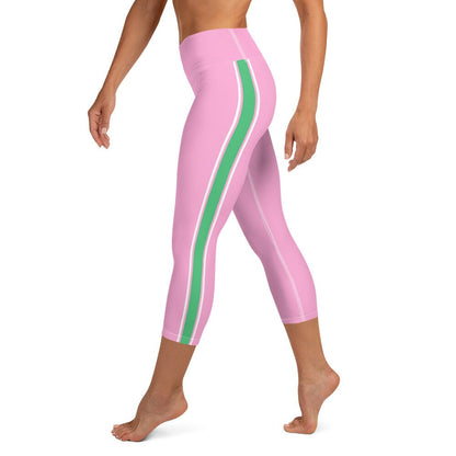 Palm Beach Athletic Stripe Pink Green yoga capri leggings in pink and green by The Happy Fun Shop, photo 5 of 10