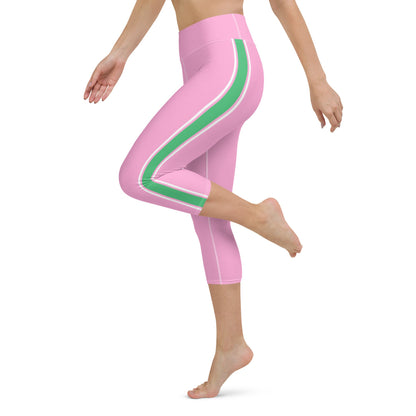 Palm Beach Athletic Stripe Pink Green yoga capri leggings in pink and green by The Happy Fun Shop, photo 4 of 10