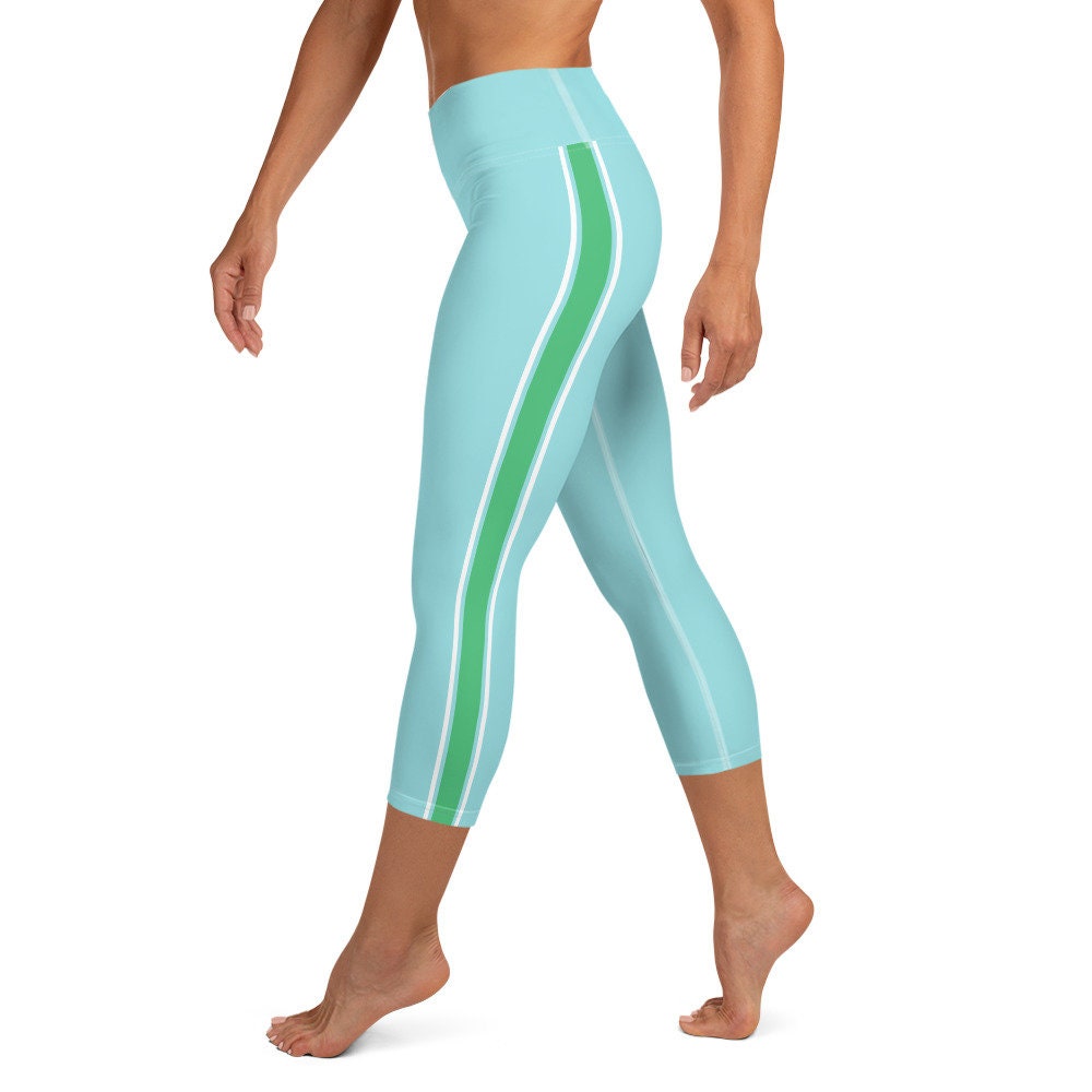 Palm Beach Athletic Stripe Aqua Green Yoga Capri Leggings