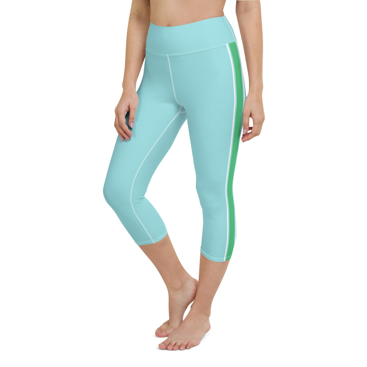 Palm Beach Athletic Stripe Aqua Green Yoga Capri Leggings