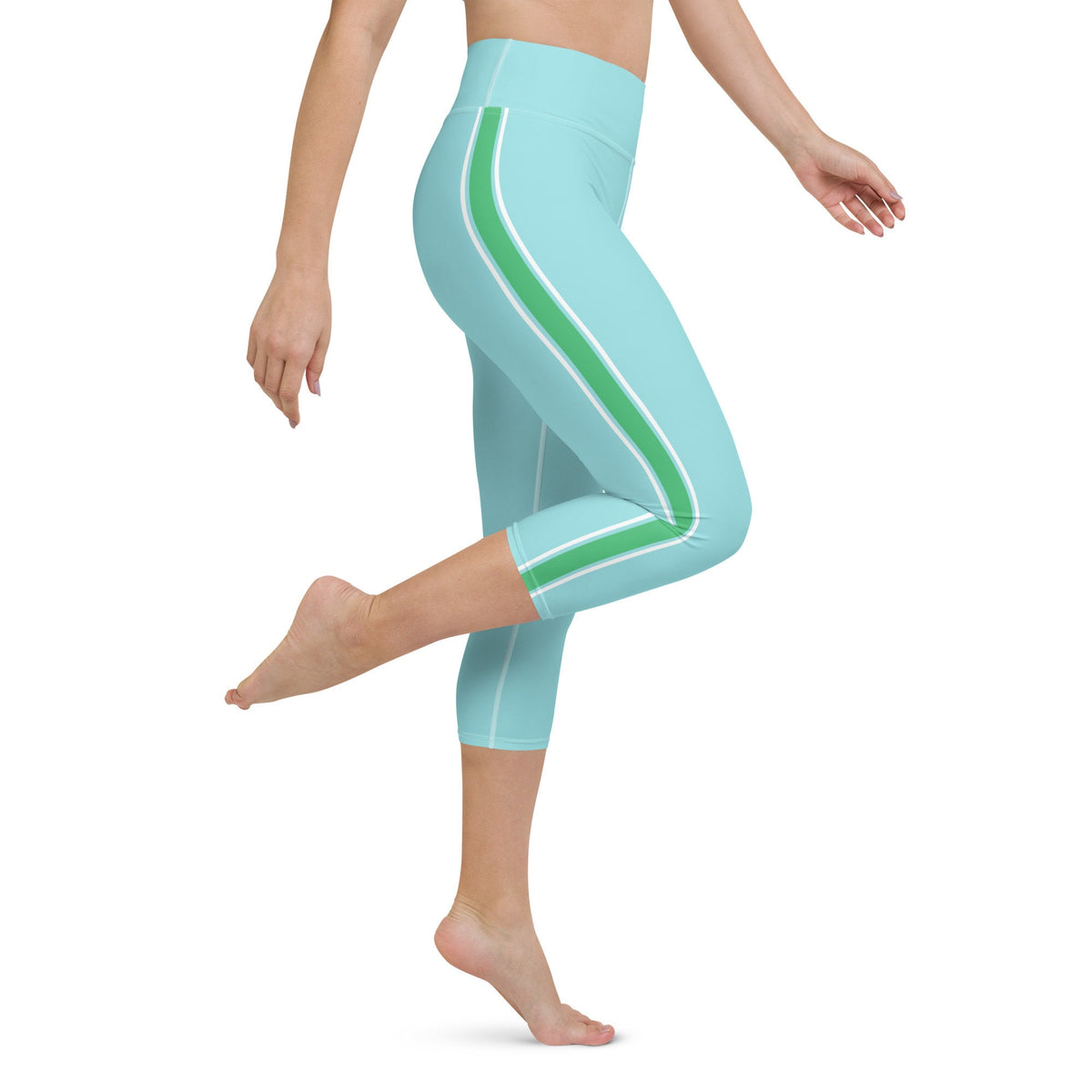 Palm Beach Athletic Stripe Aqua Green Yoga Capri Leggings