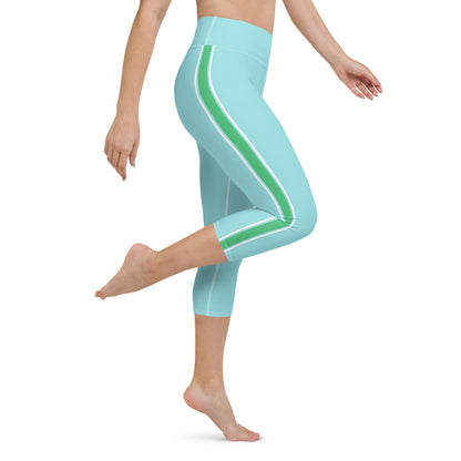 Palm Beach Athletic Stripe Aqua Green Yoga Capri Leggings