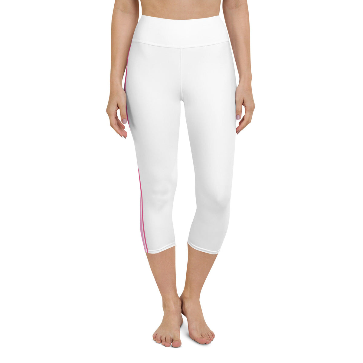 Palm Beach Athletic Stripe White Pink Yoga Capri Leggings