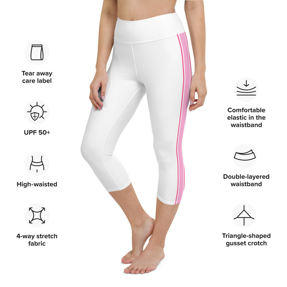 Palm Beach Athletic Stripe White Pink Yoga Capri Leggings