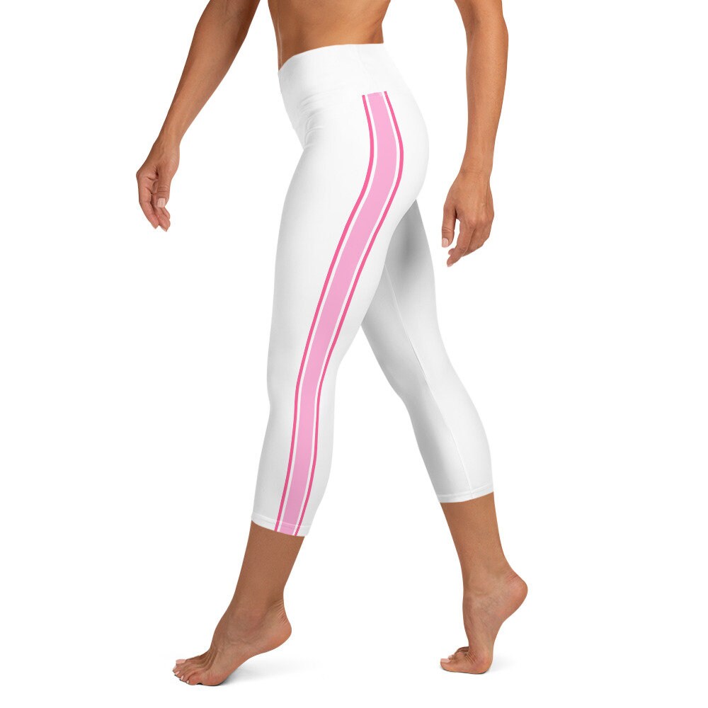 Palm Beach Athletic Stripe White Pink Yoga Capri Leggings