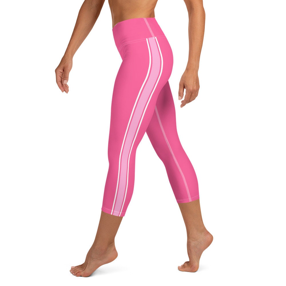 Palm Beach Athletic Stripe Bright Pink White yoga capri leggings in bright pink and white by The Happy Fun Shop, photo 5 of