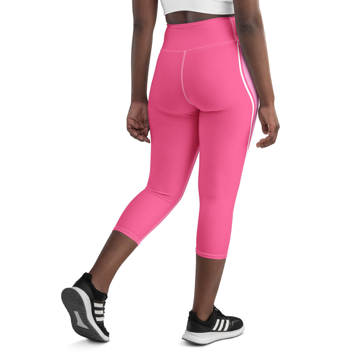Palm Beach Athletic Stripe Bright Pink White yoga capri leggings in bright pink and white by The Happy Fun Shop, photo 7 of