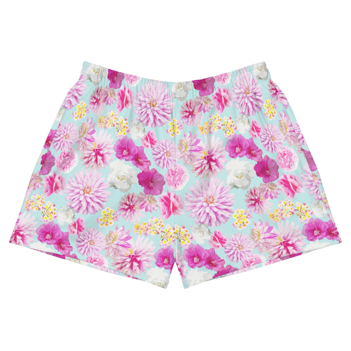 Garden Floral Aqua Blue and Pink Women’s Recycled Athletic Shorts