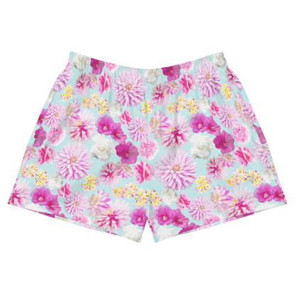 Garden Floral Aqua Blue and Pink Women’s Recycled Athletic Shorts