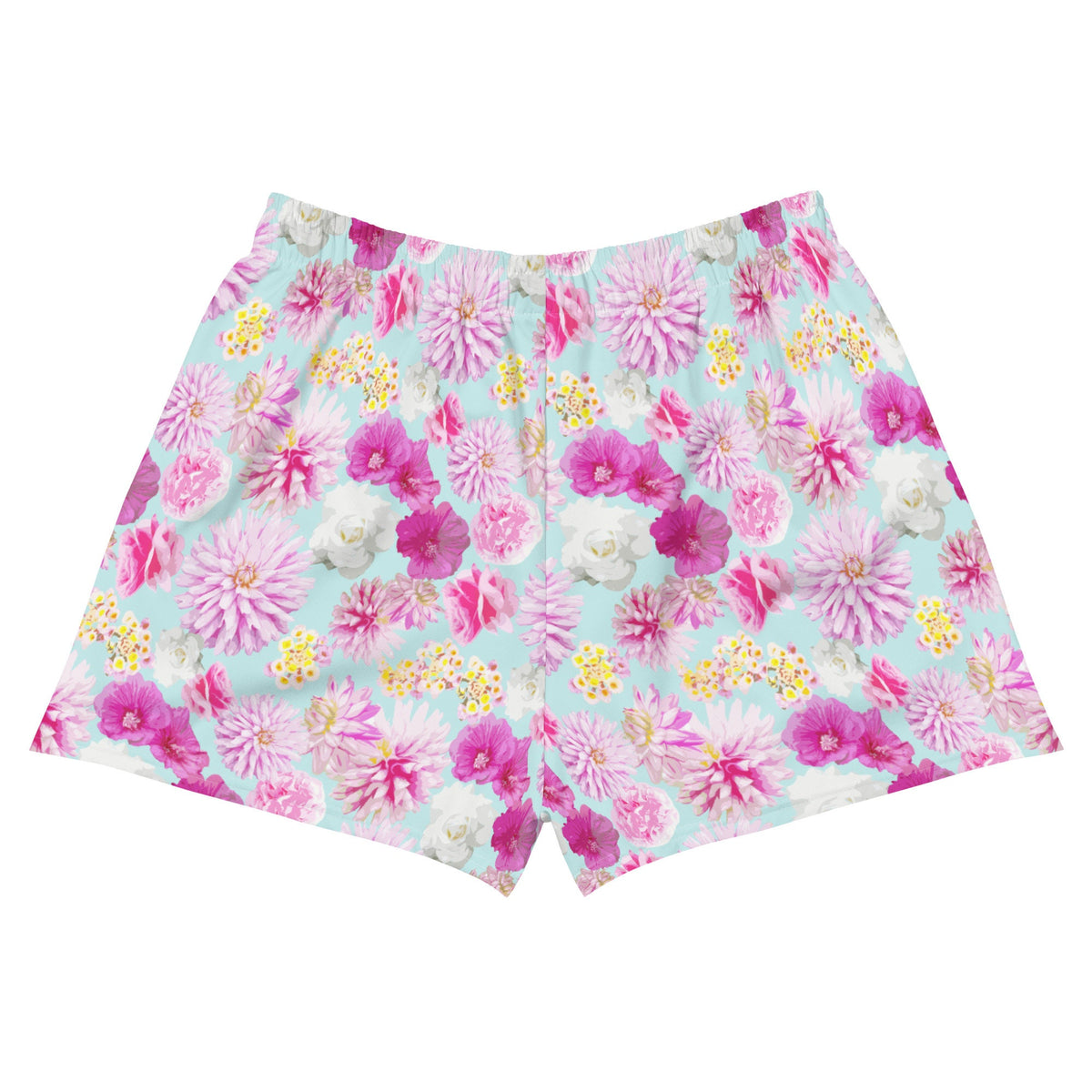 Garden Floral Aqua Blue and Pink Women’s Recycled Athletic Shorts
