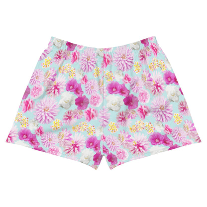 Garden Floral Aqua Blue and Pink Women’s Recycled Athletic Shorts