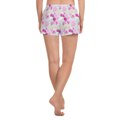 Garden Floral Aqua Blue and Pink Women’s Recycled Athletic Shorts