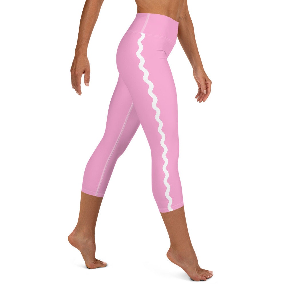 Palm Springs Pink Ric Rac Scalloped Stripe yoga capri leggings in pink by The Happy Fun Shop, photo 5 of 10