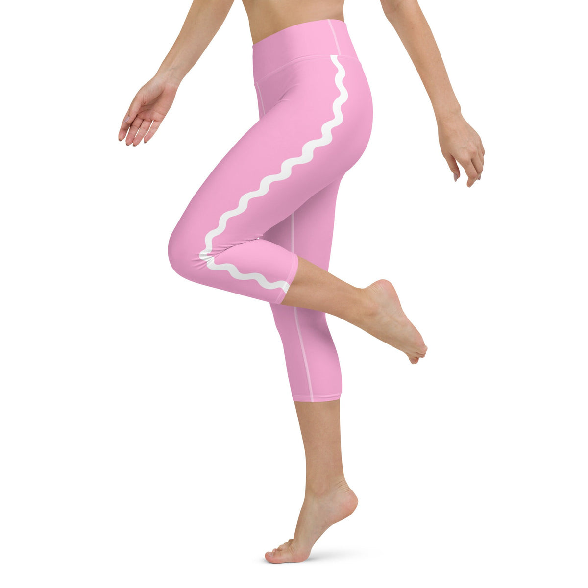 Palm Springs Pink Ric Rac Scalloped Stripe yoga capri leggings in pink by The Happy Fun Shop, photo 2 of 10