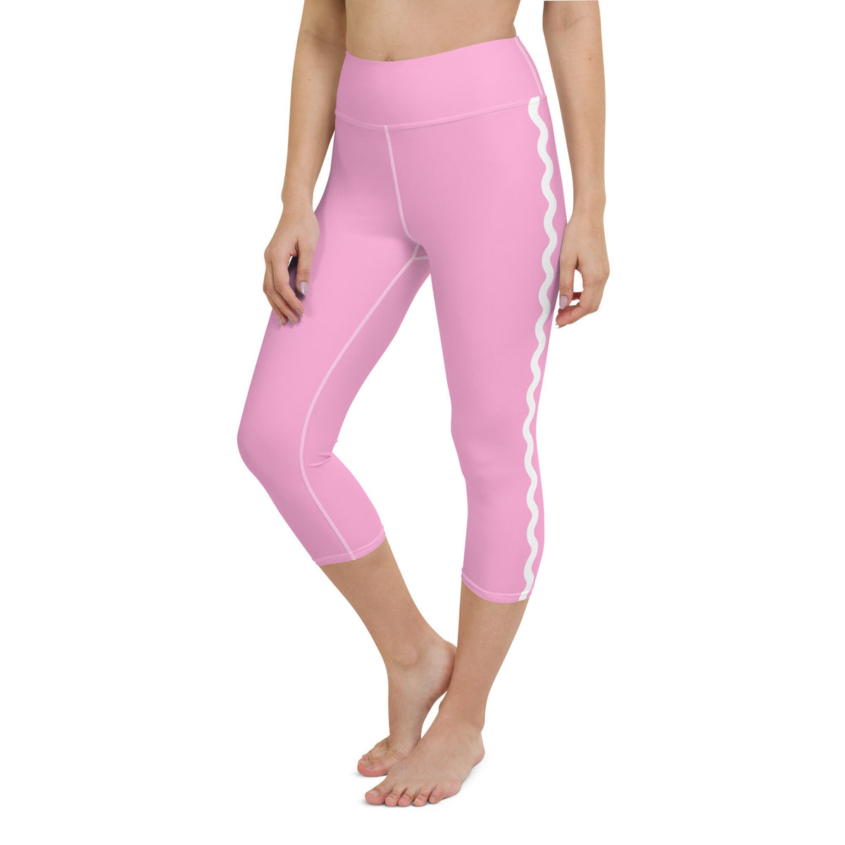 Palm Springs Pink Ric Rac Scalloped Stripe yoga capri leggings in pink by The Happy Fun Shop, photo 3 of 10