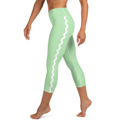 Palm Springs Light Green Ric Rac Scalloped Stripe yoga capri leggings in green by The Happy Fun Shop, photo 1 of 10